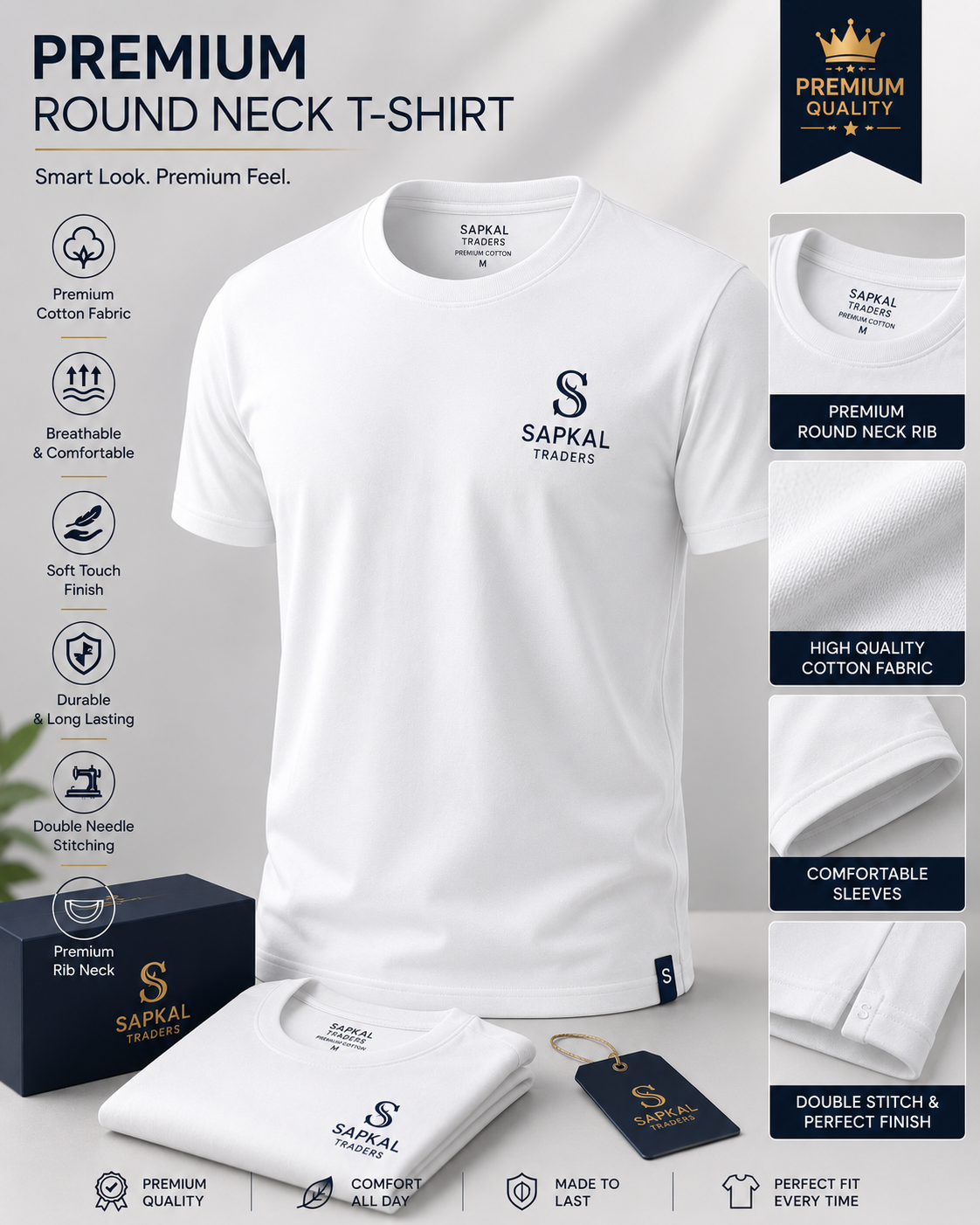 Premium Round Neck T-Shirt | Custom Logo Printing