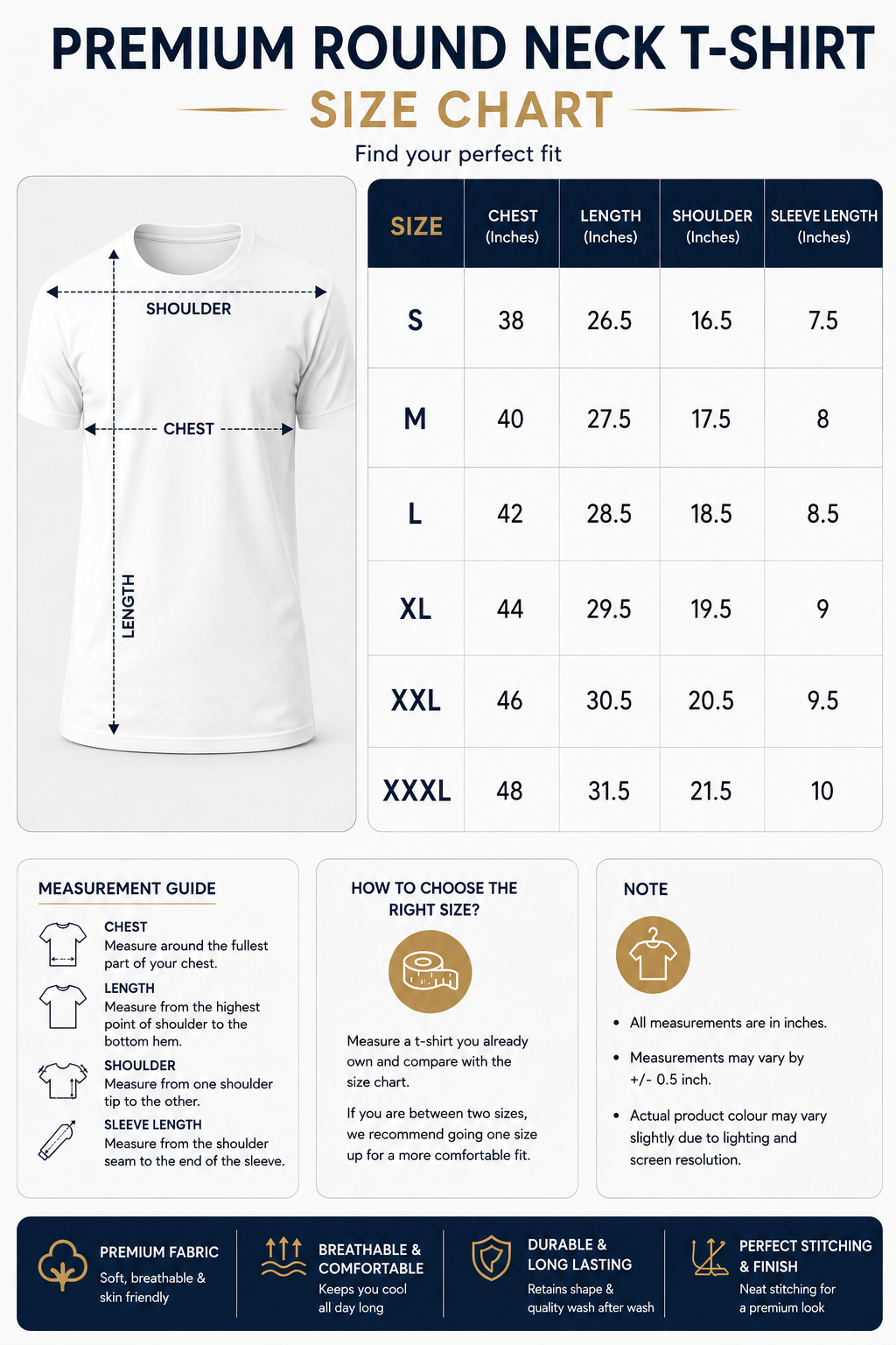 Premium Round Neck T-Shirt | Custom Logo Printing