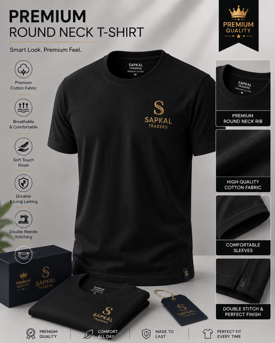 Premium Round Neck T-Shirt | Custom Logo Printing