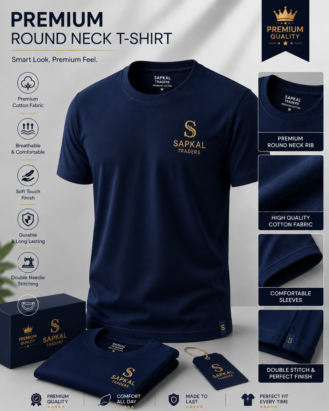 Premium Round Neck T-Shirt | Custom Logo Printing