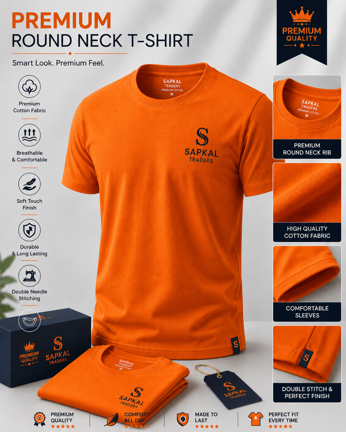 Premium Round Neck T-Shirt | Custom Logo Printing