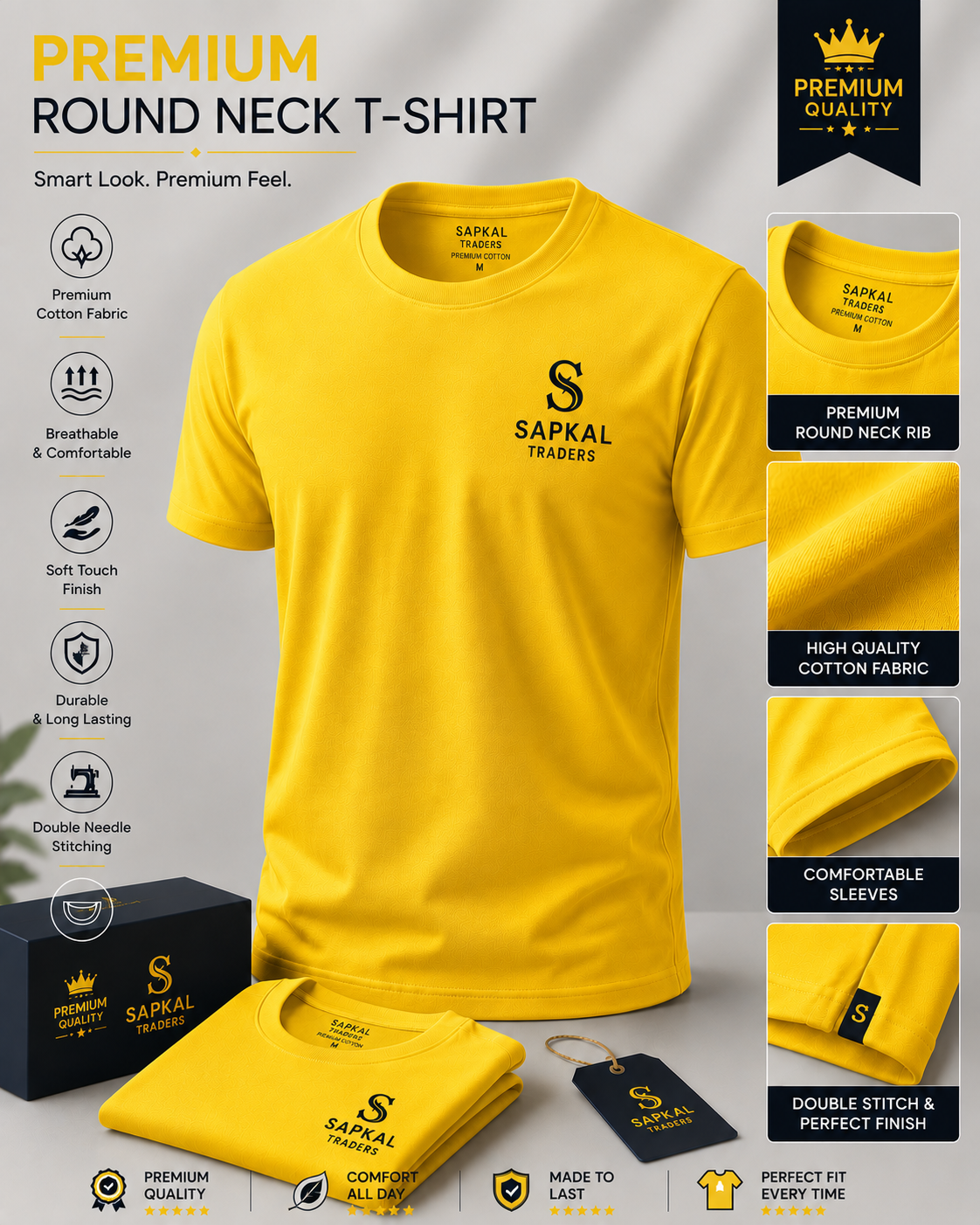 Premium Round Neck T-Shirt | Custom Logo Printing