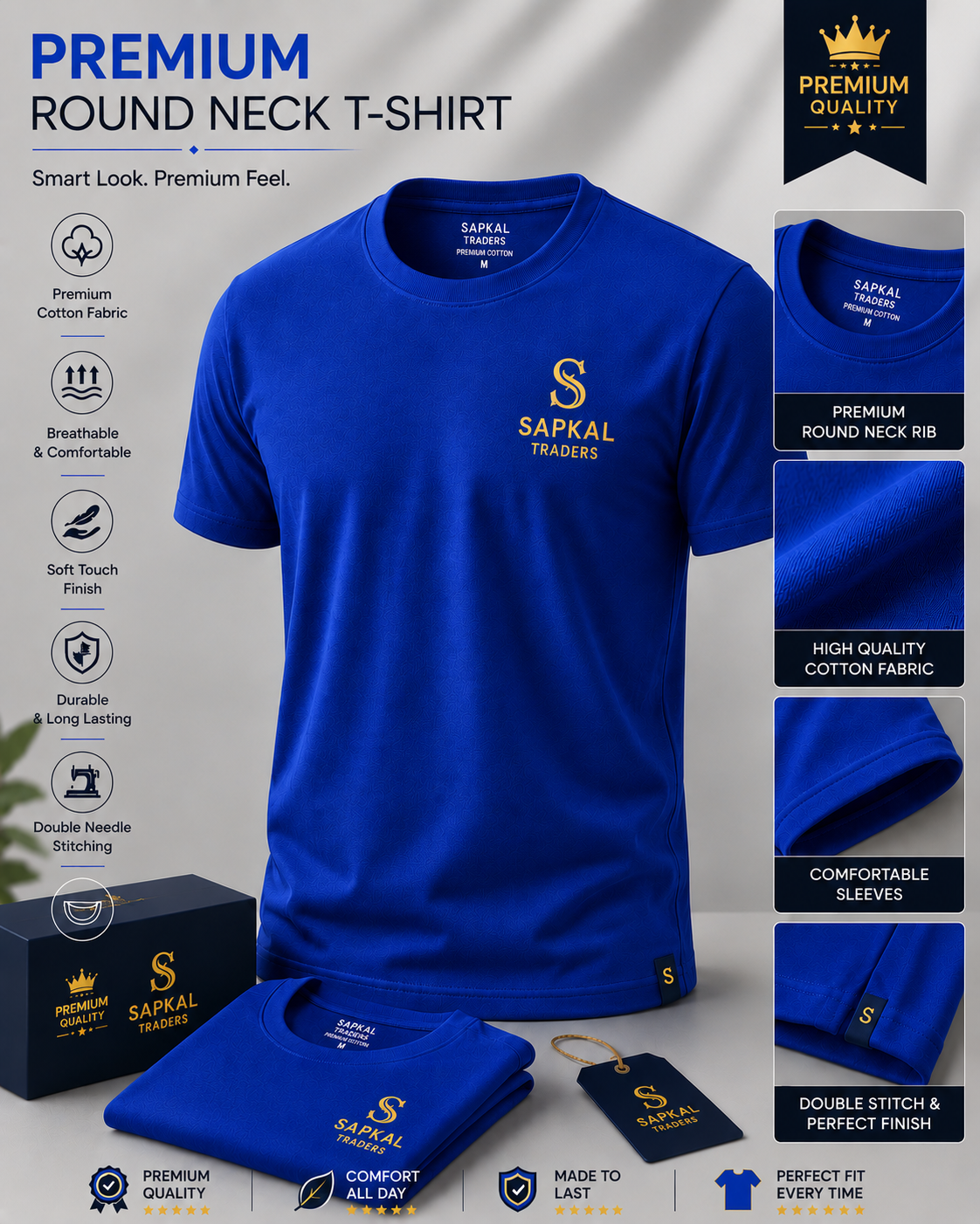 Premium Round Neck T-Shirt | Custom Logo Printing