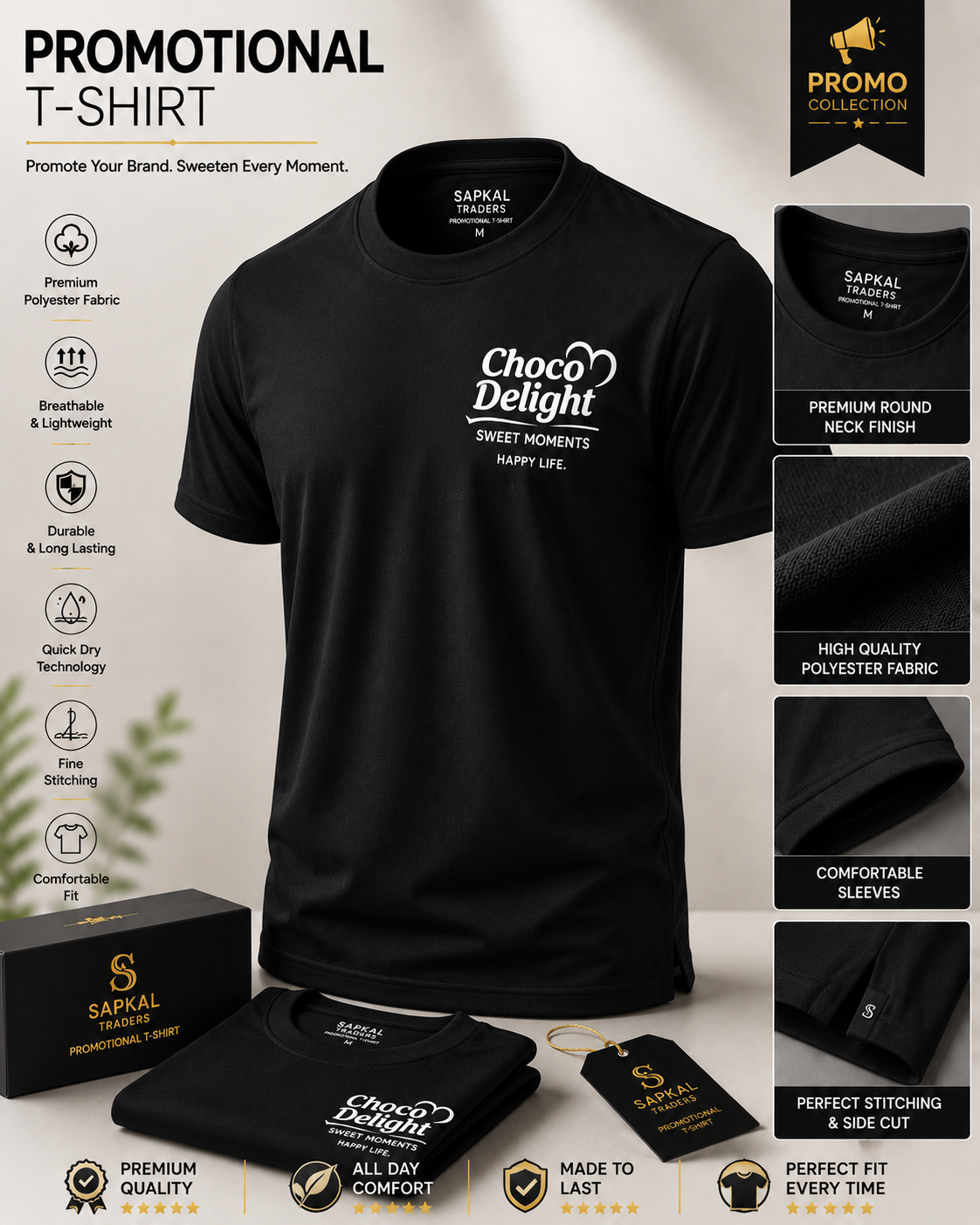 Promotional Round Neck T-Shirt | Custom Logo Printing | Bulk Orders