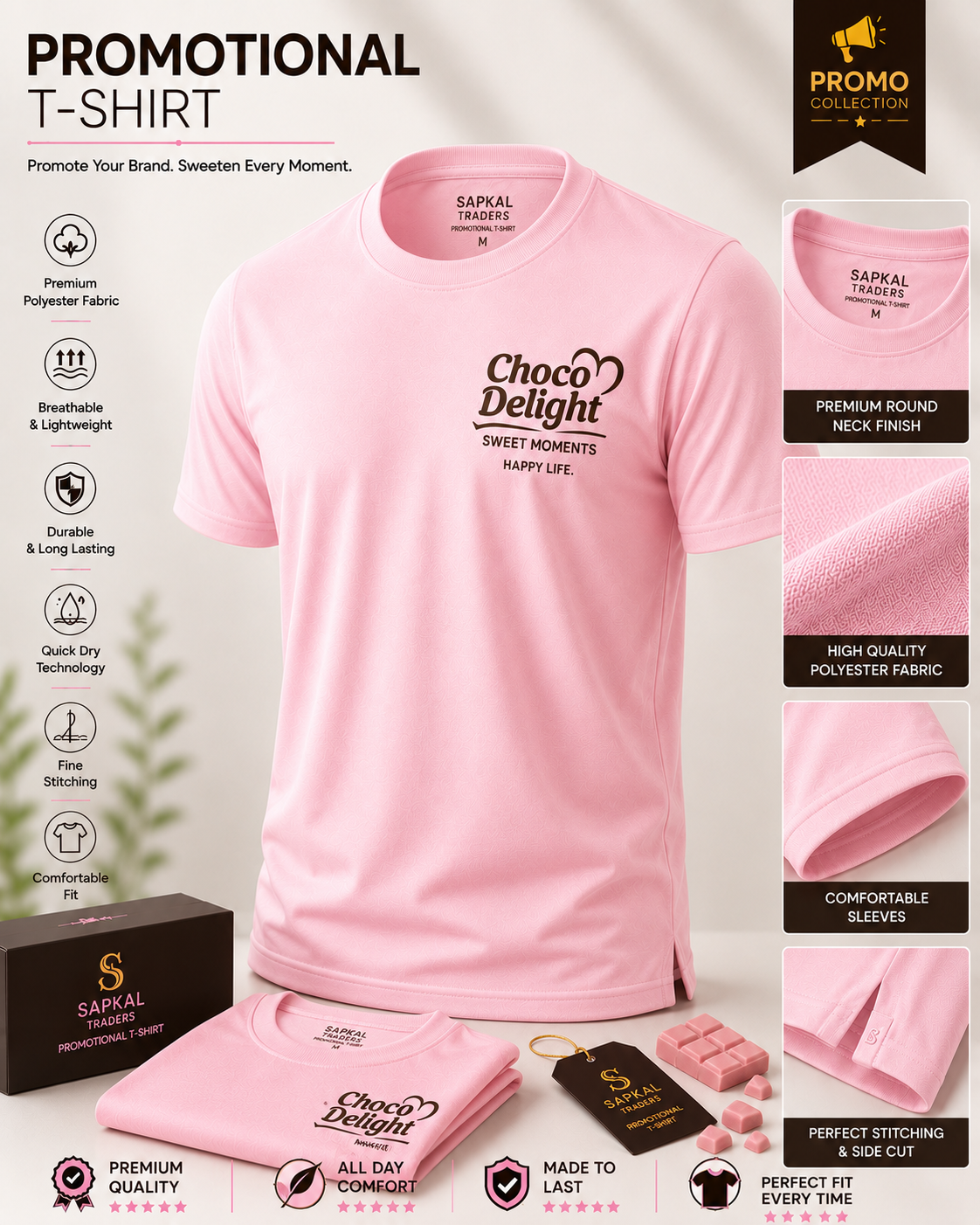 Promotional Round Neck T-Shirt | Custom Logo Printing | Bulk Orders